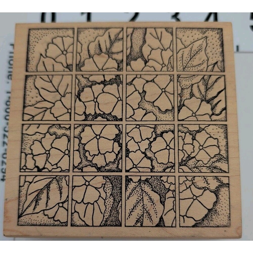 Magenta Rubber Stamp Hydrangea Squares Background Floral Botanical Card